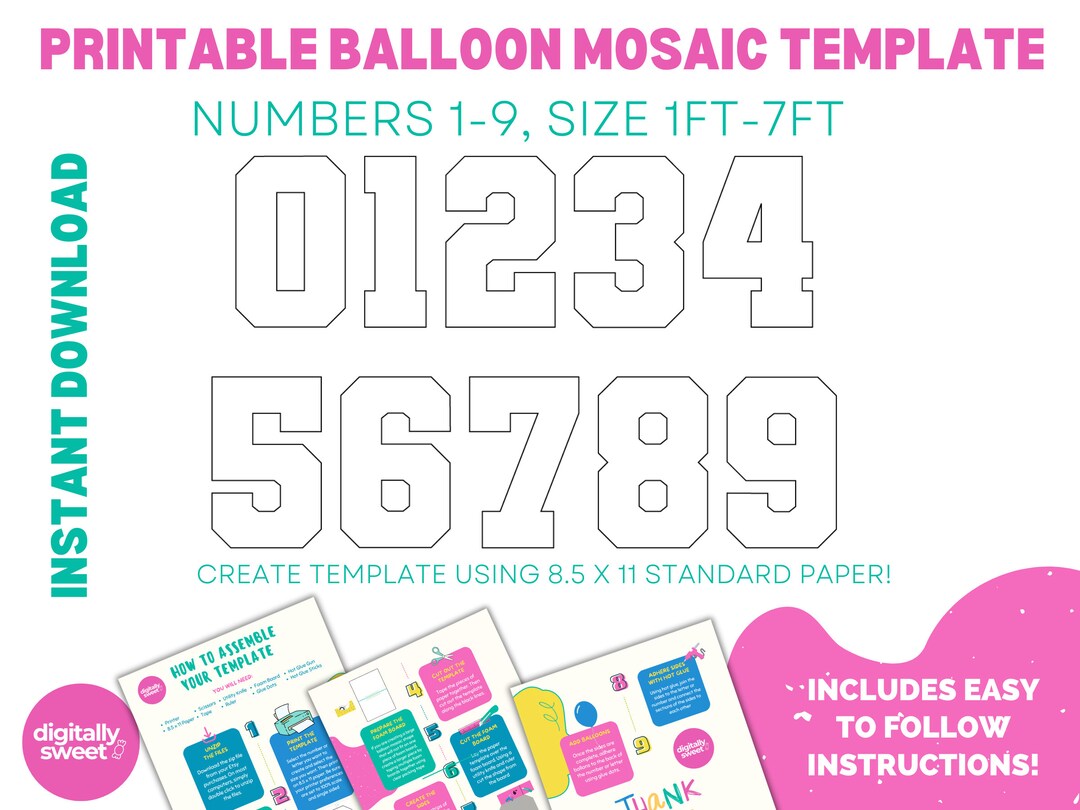 Balloon Mosaic Template DIY Print Trace Cut 1ft-7ft Marquee Balloon ...