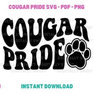 Cougar Pride Cut File Wavy Letters Design SVG Cut file Football Fall Sports Mom Digital Download Vector for School Tshirts Cut files