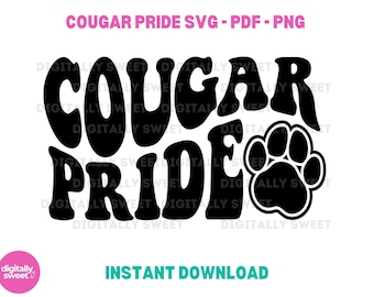 Cougar Pride Cut File Wavy Letters Design SVG Cut file Football Fall Sports Mom Digital Download Vector for School Tshirts Cut files