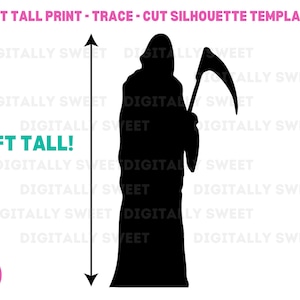 Modelo de arte de quintal do Ceifador Imprimir Trace e cortar modelo PDF - Decoração de Halloween - 6 pés de altura Madeira Papelão 7 pés DIY Exibição de Halloween
