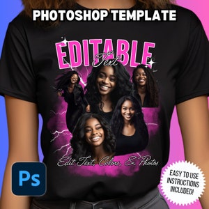 Bootleg Photoshop Template Vintage Rap Tee PSD Custom Photo Birthday Concert Shirt 90s bootleg rap template Birthday Bach Party Editable