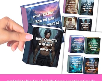Tarjetas imprimibles con preguntas para iniciar conversaciones del Club de lectura Romantasy: 24 temas para iniciar conversaciones de libros de fantasía romántica + indicaciones, tarjetas para romper el hielo