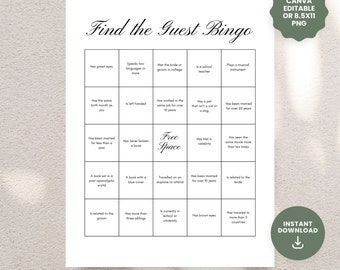 Find the Guest Bingo Template Editable Wedding Bingo Bach Party Bingo Game Bridal Shower Games Printable Editable Canva Bingo Template Game