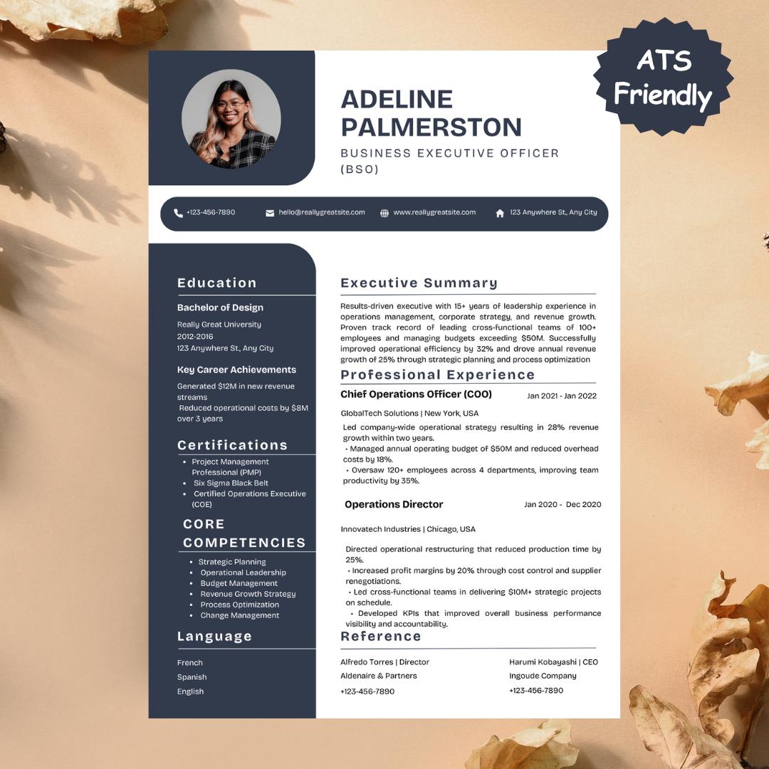 ATS Resume Template With Photo | Professional CV Word Google Docs ...