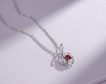 January Birthstone Eternity Circle Dangle Charm Necklace 45cm, Birthday Gifts for Her,Dainty Hoop Earrings,Gifts for Mom