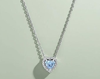 Sterling Silver Sparkling Blue Heart Collier Necklace 45cm