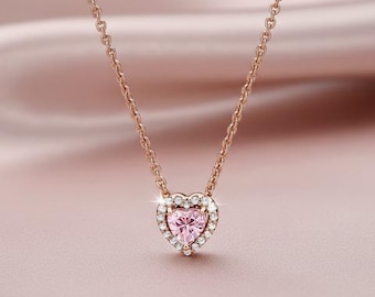 Rose Gold Sparkling Heart Necklace 45cm, Birthday Gifts for Her,Dainty Hoop Earrings,Gifts for Mom