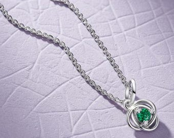 May Birthstone Eternity Circle Dangle Charm Necklace 45cm With Gift