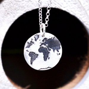 Dainty Silver World Map Necklace , Handmade Delicate Travel Charm , Minimalist Unique Travelers Gift, Present for Girlfriend Sister Daughter