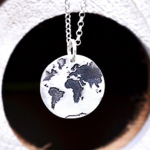 Dainty Silver World Map Necklace , Handmade Delicate Travel Charm , Minimalist Unique Travelers Gift, Present for Girlfriend Sister Daughter