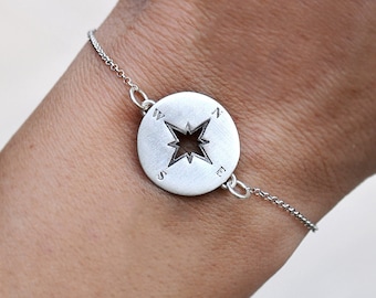 Oxidized Compass,Compass Bracelet,Oxidized Bracelet,Inspirational Gift,Gift for Women,Silver Bracelet Gift,Compass Sign/Travel Gift/Compass