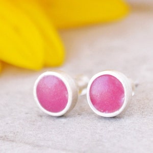 Orecchini in argento sterling con cerchio smaltato, borchie rotonde minimaliste colorate, grazioso regalo di gioielli da donna, divertente colore geometrico per compleanno di sorella e bambino