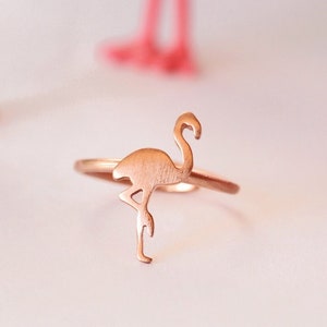 Anello fenicottero in oro rosa - Gioielli fatti a mano con uccelli tropicali