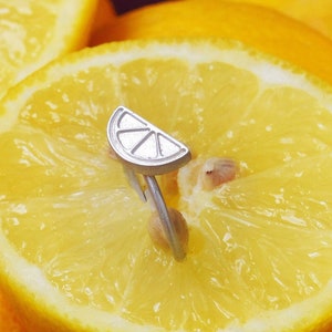 Handmade Lemon Ring, Gold Lime Fruit Jewelry, Sterling Silver Fun Everyday Graduation Gift, Citrus Food Cute Best Friend Birthday Present