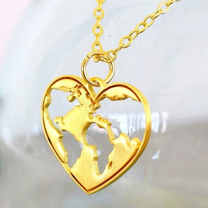 Collier unique en forme de carte du monde en forme de coeur, pendentif de voyage fait main pour les amoureux, cadeau inoubliable soeur fille voyageur petite amie Noël