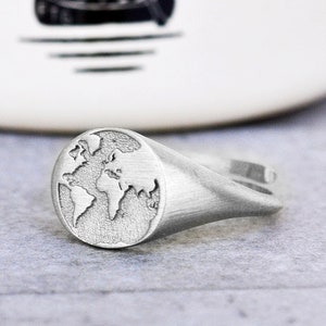 Wereldkaartring, zegelring mannen, wereldbolring, herenring, cadeau vriendje, wereldring, reisring, aangepaste zegelring, kerstpartner