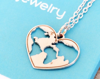 Unique Heart Shaped World Map Necklace, Handmade Travel Pendant for Lovers, Gift to Remember Sister Daughter and Travelers, Girlfriend Gift