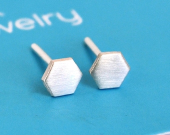 Hexagon Sterling Silver Stud Earrings, Small Minimalist Hexagonal Post, Simple Gold Geometric Polygon, Modern Honeycomb Cute Jewelry For Her