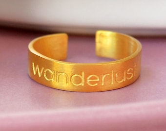 Personalized Wanderlust Ring, Handmade Gold Travel Band, Engraved Thumb or Fidget Ring Gift for Him or Her