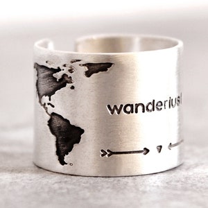 Bague de voyage en argent faite main, bijoux carte du monde uniques, cadeau pour voyageur globe-trotter jet-set, cadeau délicat pour Noël de sa fille