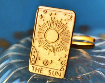 Handmade Gold Sun Tarot Ring, Adjustable Sunshine Ring, One of a Kind Gift for Daughter Sister Mom, Meaningful Affordable Present Birthday