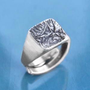 Handmade Chevalier Square Signet Ring, Sterling Silver Men Band, Boyfriend Gift, Oxidized Silver Man Pinky Ring, Unique Raw Textured Present