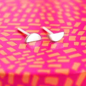 Minimalist Half Circle Earrings, Modern Geometric Jewelry, Handmade Gift for Her, Half Moon Studs, Cute Minimal Sterling Silver 925 Stud