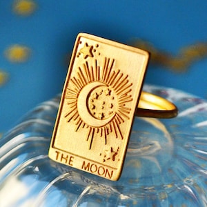 Anillo de luna de tarot ajustable hecho a mano, anillo de media luna de oro único, idea de regalo única para mamá, hija, hermana, regalo personalizado de Navidad.