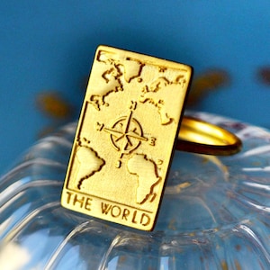 Anello con mappa del mondo e tarocchi unico nel suo genere, anello da viaggio regolabile unico, regalo fatto a mano conveniente per giramondo, regalo per figlia e lei