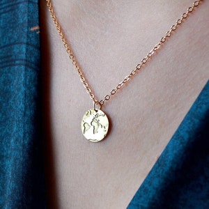 Unique Gold World Map Necklace, Dainty Chain Travel Pendant, Minimalist Wanderlust Jewelry Women, Gift for Traveler Jetsetter Wayfarer Her image 2