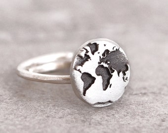 World Map Ring,Travel Gift,Travel Ring,Gift for Women,Best Friend Gift,Oxidized Ring,Silver Ring/World Ring/Traveler Gift/Inspirational Gift