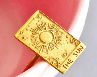 Tarot The Sun Ring, Sunburst Gold Sun Ring, Complete Gift, Mystic Tarot Sieraden, Sunshine Astrologie, Gewoon omdat Gift, Poolster