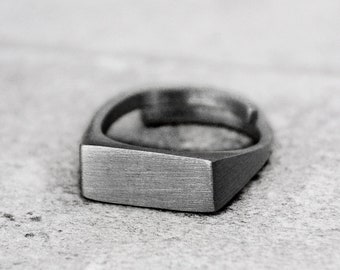 Men Pinky Ring, Initial Name Ring, Personalized Boyfriend Gift, Rectangle Ring, Mens Jewelry, Man Dad Husband Gift, Partner Custom Signet