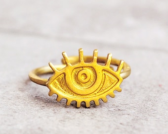 Gold Evil Eye Ring - Adjustable Boho Jewelry