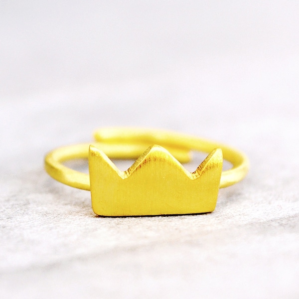 Bague couronne en or faite main - Bijoux de princesse réglables