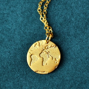 World Map Pendant Necklace, Handmade Minimalist Travel Jewelry, Gift for Women, Gold or Silver, Christmas Present for Daughter Sister Friend