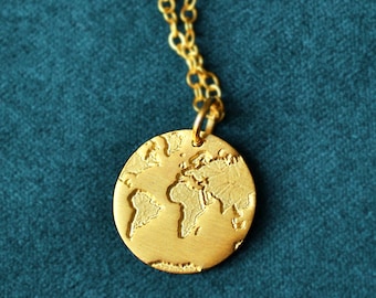 World Map Pendant Necklace, Handmade Minimalist Travel Jewelry, Gift for Women, Gold or Silver, Christmas Present for Daughter Sister Friend