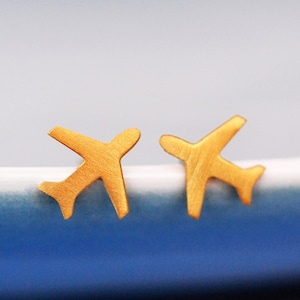 Airplane Studs, Airplane Earrings, Travel Gift, Aviation Jewelry, Silver Plane Studs, Travel Earrings, Travel Studs ,Flight Attendant image 1