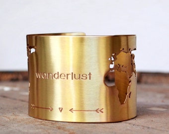 Personalized World Map Cuff, Unique Adjustable Gold Globe Bracelet, Modern Gift for Traveler Globetrotter, Handmade Present Daughter Women