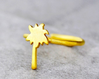 Adjustable Palm Tree Ring - Tropical Jewelry, Gold or Sterling Silver