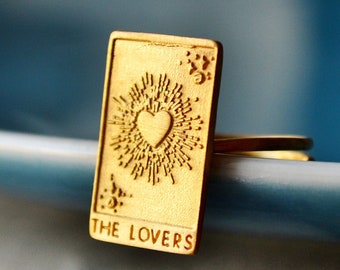 Handmade Gold Heart Tarot Ring, Unique Adjustable Lovers Ring, Perfect Gift for Girlfriend Women Her, One of a Kind Present idea Graduation