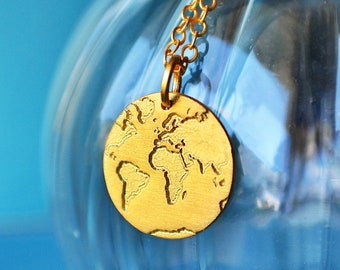 Unique Gold World Map Necklace, Dainty Chain Travel Pendant, Minimalist Wanderlust Jewelry Women, Gift for Traveler Jetsetter Wayfarer Her