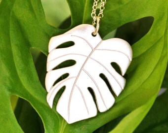 Monstera Necklace, Silver Houseplant Pendant, Handmade Plant Lady Gift, Tropical Plant Leaf Garden Charm, Christmas Present For Mom Sister