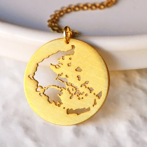 Collar con mapa de Grecia recortado, colgante de oro de Grecia, regalo de joyería griega para ella, recuerdo para amantes de Grecia, aventura en Atenas