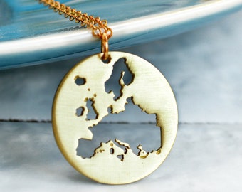 Europe Map Necklace, European Adventure Pendant, Gold Continent Jewelry, Explorer Backpacker Keepsake, Travel Bucket List, Graduation Gift