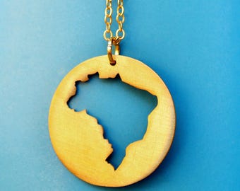Brazil Map Necklace – Handmade Outline Pendant, Gold or Silver Brazilian Souvenir Jewelry Gift