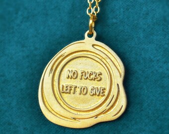 No Fucks Left To Give Necklace, Handmade Funny Friend Middle Finger Gift, Sassy Humor Cheeky Charm, Playful Attitude Custom Jewelry Pendant