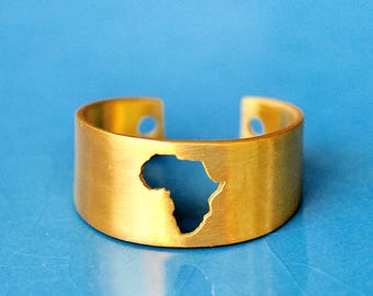 Adjustable Africa Map Ring: Sterling Silver, Gold Plated
