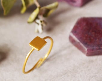 Minimalist Tiny Square Ring, Gold Simple Geometric Mini Rings, Skinny Dainty Thin Band, Women Jewelry Gift, Handmade Mid Finger Fun Kids Her