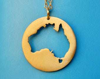 Australia Map Necklace - Sterling Silver or Gold Pendant, Travel Souvenir
